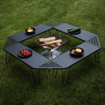 柯曼網格置物架黑化簡易野餐折疊桌戶外泡茶燒烤圍桌可層疊小桌子