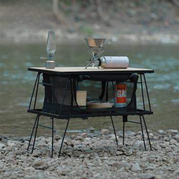 戶外車載折疊桌網桌便攜式多功能置物桌收納架野營野餐桌瀝水碗架