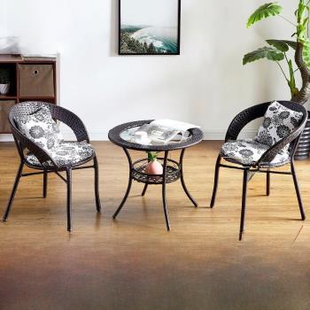 瀾虞陽臺桌椅戶外藤椅三件套現代簡約小茶幾桌組合靠背椅單人椅子
