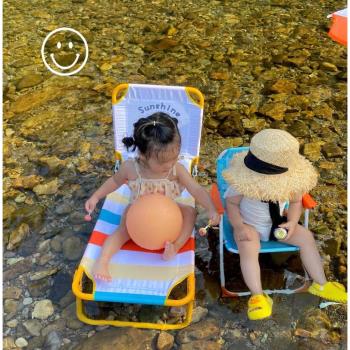 韓國ins兒童折疊躺椅 沙灘椅 太陽椅便捷式躺椅方便收納