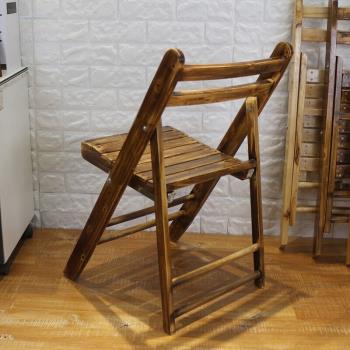 硬華可折疊椅子戶外家用柏木餐椅木質燒烤椅凳子原木靠背椅碳化色