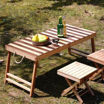 戶外露營折疊桌椅套裝 櫸木實木露營桌一桌兩凳組合套裝便攜桌子