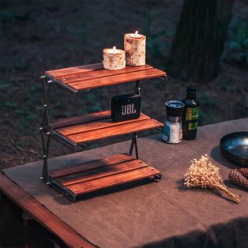 制吉置物架戶外露營野營便攜式多功能可折疊桌面收納架黑胡桃實木