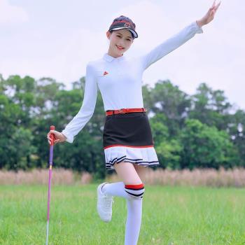 新款mg高爾夫女裝球服裝衣服女韓國顯瘦套裝長袖T恤百褶短裙子
