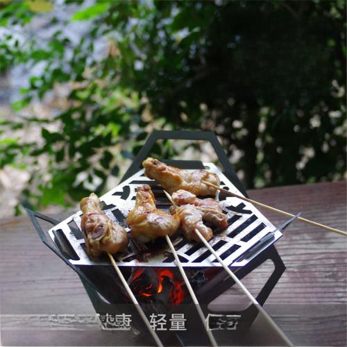 戶外純鈦柴火蓮花爐卡片式蓮花爐具露營燒烤防風取暖超輕柴火爐