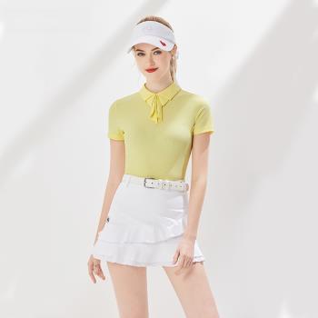 夏季新款韓版高爾夫短裙套裝純色短袖T恤夏季時尚修身運動短裙
