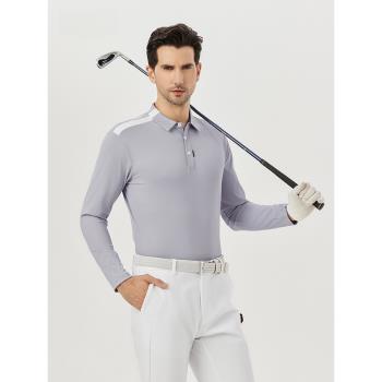 高爾夫球服裝男翻領長袖T恤秋季彈力速干排汗運動上衣男裝polo衫