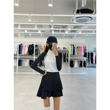 韓國春秋高爾夫服裝女裝半高領黑色修身顯瘦速干長袖T恤打底衫