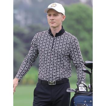 美國PGA 春夏新品 高爾夫服裝男士長袖T恤男裝高彈運動衣服