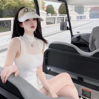 韓版夏季高爾夫套裝女裝冰絲針織無袖golf包臀裙防走光千金氣質女