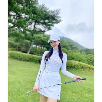 韓版高爾夫女士修身立領防曬長袖 戶外休閑運動速干薄款上衣T恤