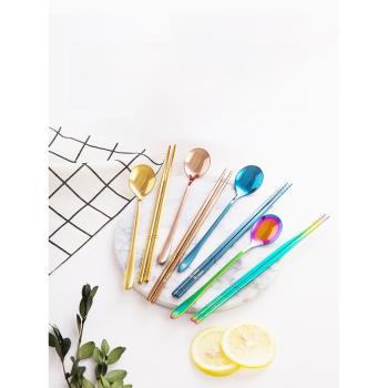 純鈦筷子勺子餐具套裝防燙創意送禮家用戶外旅行野炊便攜彩色實用