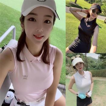 韓國新款高爾夫球女士服裝夏季無袖T恤時尚運動速乾透氣戶外背心