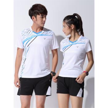 新品新款短袖羽毛球服套裝印字吸汗速干透氣男女夏運動網球乒乓球
