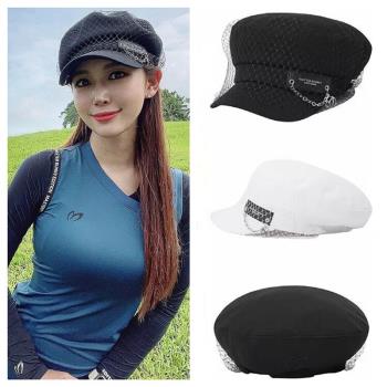 春季新款高爾夫球帽女遮陽松緊防曬帽子golf運動復古絲帶帽氣質帽