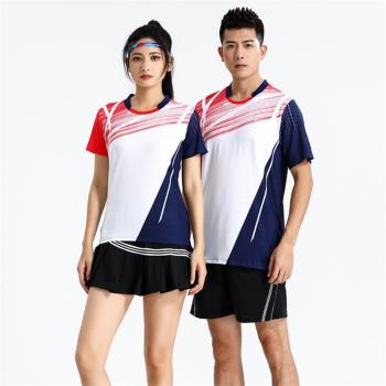新品快乾排汗吸汗男女夏季運動羽毛球服套裝速幹隊服圓領訓練乒乓