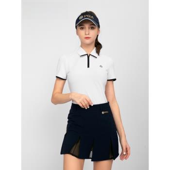 美國PGA高爾夫服裝女士夏季短袖T恤舒適透氣衣服拉鏈女裝上衣套裝