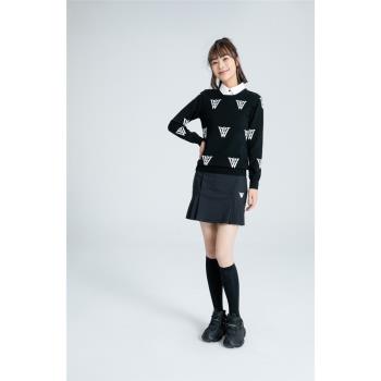 女款滿紋長袖耐看針織上衣高爾夫服裝女生運動時尚百搭高球棒球服