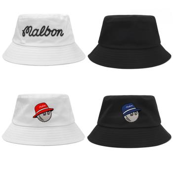 刺繡malbon經典帶防風繩男女同款漁夫帽戶外運動高爾夫帽子golf