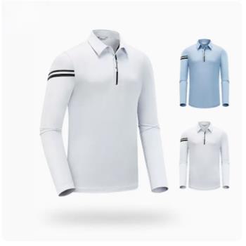 高爾夫球男士長袖POLO衫T恤快速干衣翻領戶外白藍色運動上衣服裝