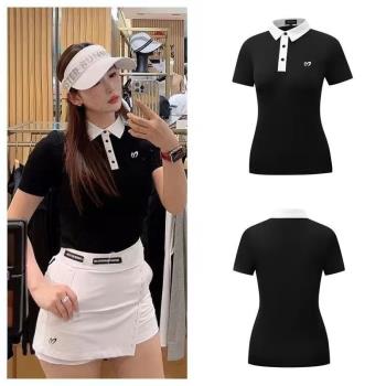 韓版高爾夫服裝女士夏季上衣吸汗透氣短袖運動時尚修身T恤polo衫