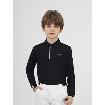 PGM兒童高爾夫服裝男童長袖T恤拼色條紋polo衫春秋季golf運動上衣