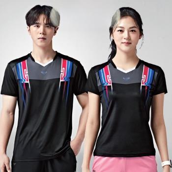 PGNC新品 韓國佩極酷羽毛球服 男女速幹T恤短褲 TRS短袖V領 黑色