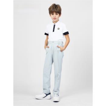 美國PGA 兒童高爾夫長褲男童夏季套裝運動面料彈力腰帶透氣孔設計