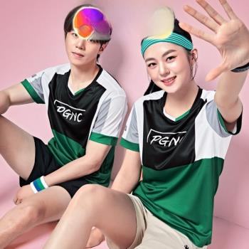 PGNC春夏新品 韓國佩吉酷羽毛球服 男女共用T恤 速干短袖 綠黑