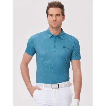 高爾夫男裝短袖t恤polo衫新款golf運動衣服彈力速干時尚印花上衣