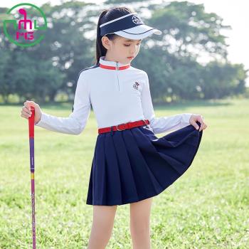 春夏MG韓國兒童高爾夫服裝女童裝衣服套裝長袖t恤上衣百褶短裙子