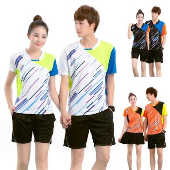 夏季新款男女羽毛球服 情侶圓領t恤運動服 網球服套裝 速干透氣
