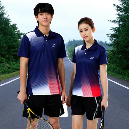 男女速干羽毛球服套裝翻領短袖T恤網球透氣排球修身運動乒乓球衣