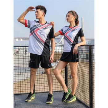 快乾羽毛球服套裝男女夏修身顯瘦速幹印字乒乓球服短袖T恤運動服