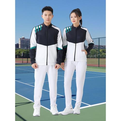 秋冬季長袖羽毛球服套裝男女運動排球乒乓球衣比賽外套黑白紅拼色