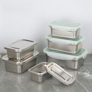 304不銹鋼保鮮盒 食品級飯盒帶蓋午餐便當盒子方形冰箱密封收納盒
