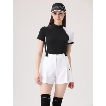 W新品高爾夫女裝夏季短袖GOLF服裝上衣運動簡約透氣百褶短裙網球