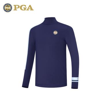 美國PGA 新品高爾夫男童打底衫 不對稱撞色設計 貼身立領長袖上衣