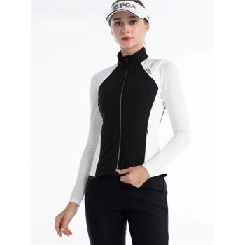 美國PGA 高爾夫服裝女士秋冬馬甲夾棉背心女裝保暖運動外套拼色