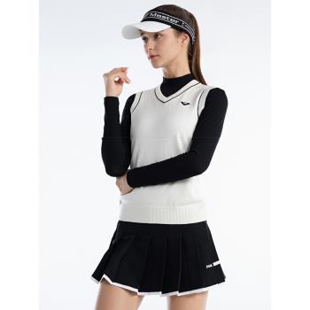 PGM高爾夫服裝女士秋冬季背心外套V領馬甲毛衣保暖針織衫坎肩套裝