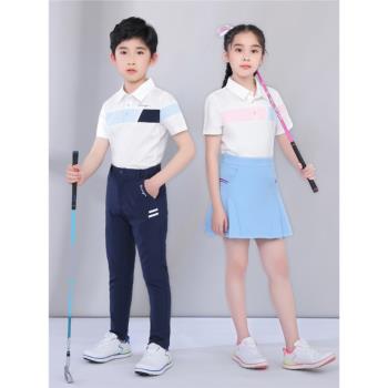 兒童夏季高爾夫衣服套裝女童男童球衣青少年高爾夫服裝中大童褲子