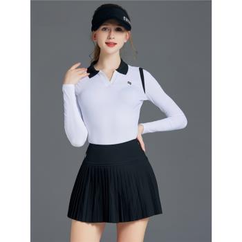 高爾夫女裝長袖冰絲上衣A字韓版百褶裙golf運動透氣修身顯瘦套裝