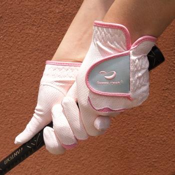 高爾夫手套球女女款韓國超纖布防曬薄款夏季透氣雙手粉色女士正品