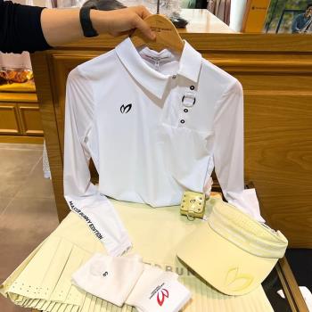 韓國原單高爾夫長袖防曬白色女薄冰絲款新POLO衫速干料 golfT恤衫