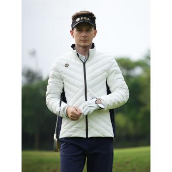 美國PGA高爾夫服裝男士羽絨服2022新款白鴨絨外套長袖風衣防雨衣