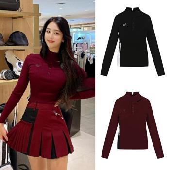 韓國代購秋冬MASTER BUNNY高爾夫女裝黑色針織長袖T恤保暖服裝