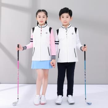 高爾夫童裝男女孩馬甲背心防風保暖無袖外套拉鏈運動休閑比賽球衣