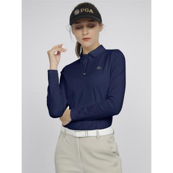 美國PGA 22款高爾夫服裝女士秋冬長袖T恤運動女裝上衣高彈面料