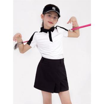 高爾夫短袖t恤兒童女golf球衣彈力速干舒適透氣pgm女童上衣2023年