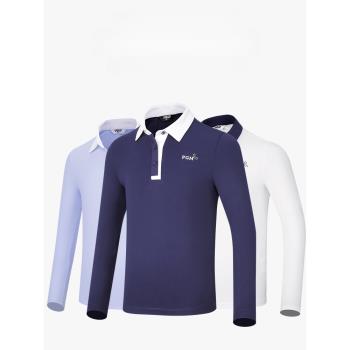 pgm高爾夫服裝兒童長袖t恤golf衣服女童上衣時尚簡約青少年polo衫
